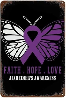 Butterfly Alzheimer's Awareness Theme Metal Tin Sign,Vintage Iron Hanging Plate Vertical with Rust Poster Wall Decor Art for Home Bedroom Dorms Decor 11.8"x7.9"
