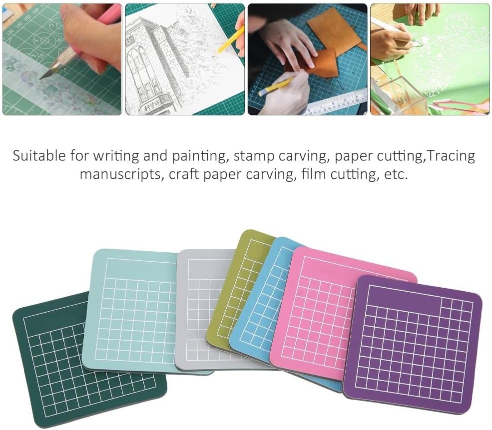 7Pcs Self-Healing Cutting Mats 6x6cm - 7 Colors Craft Mat for Paper Cutting, Tracing, and Stamping, Portable Design