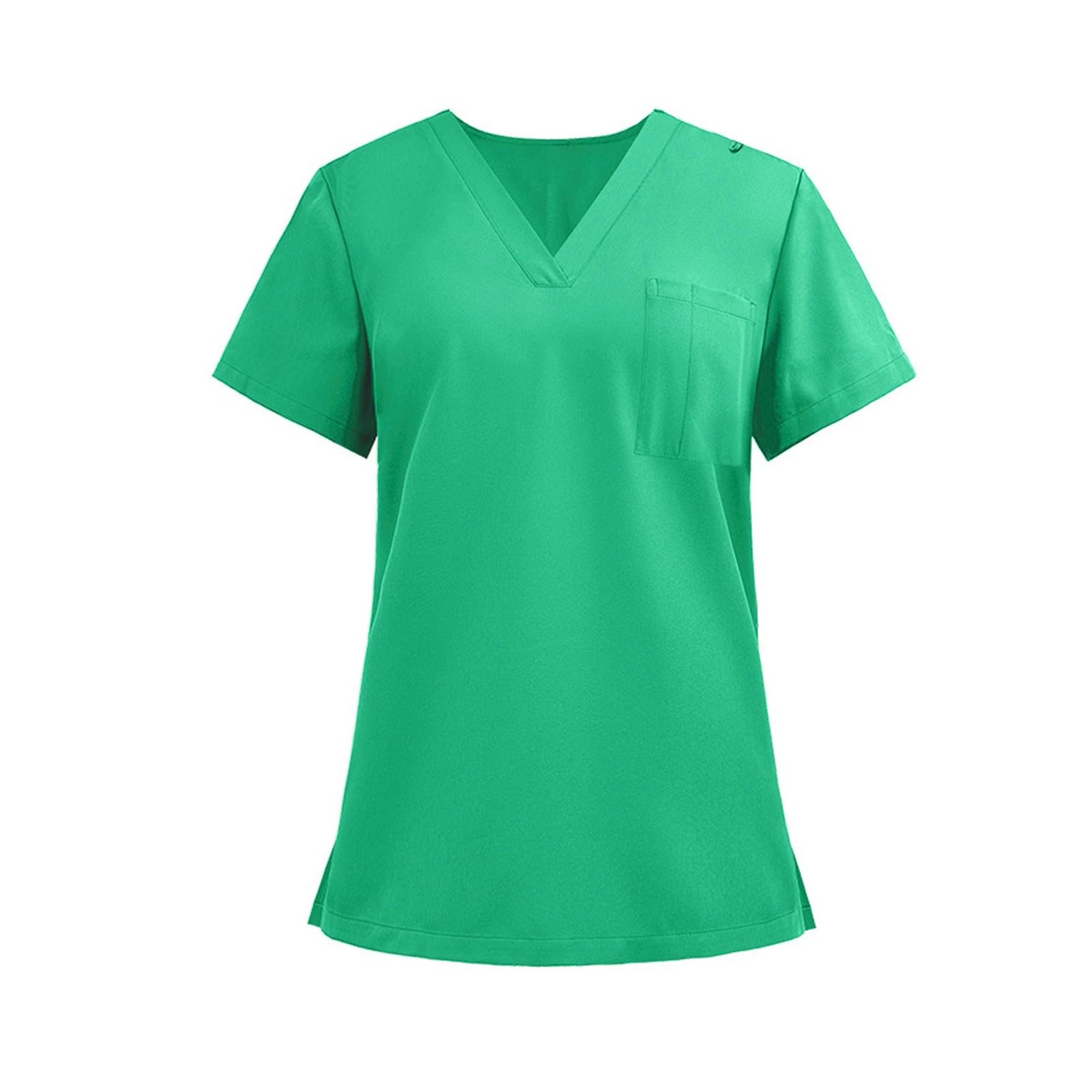 FONMA Scrub Tops for Women V Neck Stretch Shirts with Pockets Nurse Uniform