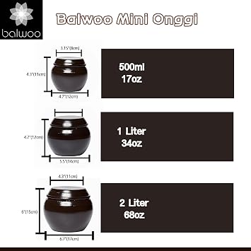 Earthenware Onggi Korean Traditional Clay Jar Mini Ceramic Canister/Handmade Food Storage Container for Tea, Coffee Bean, Salt/Breathing Clay Pot Kimchi Fermentation Crock (2L(67.6oz))