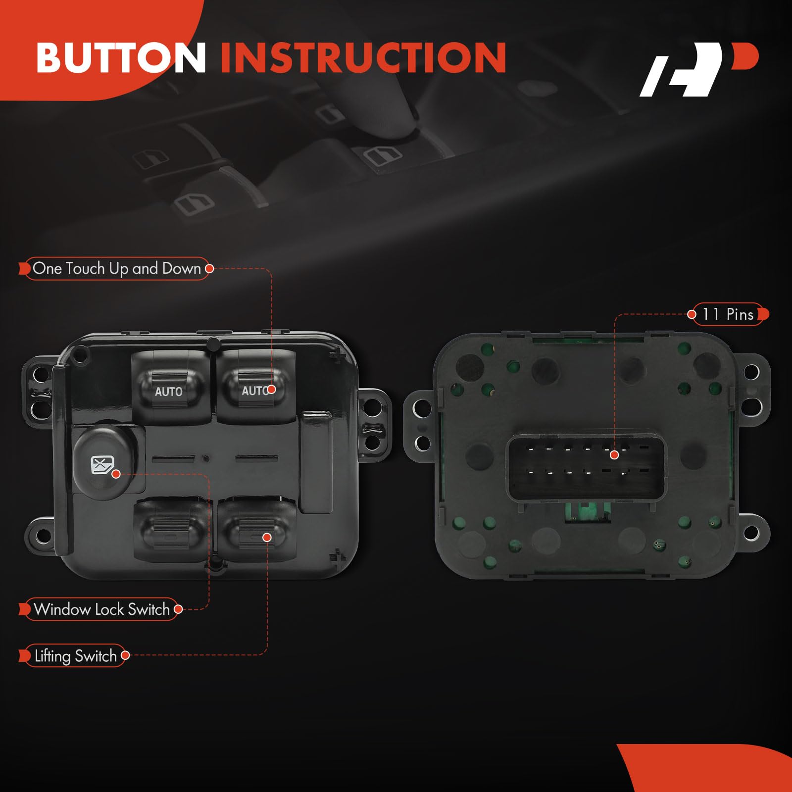 A-Premium Interruttore alzacristallo Master Power compatibile con Jeep KJ Series Liberty 2004, lato conducente anteriore sinistro, ricambio # 56010677AA, 56010677AB