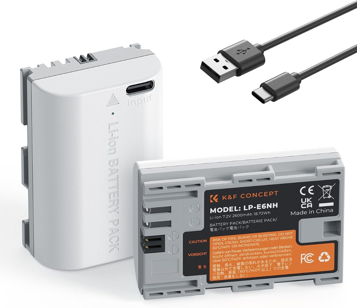 2600mAh LP-E6NH Battery, 2-Pack USB-C R7 Batteries Compatible with Canon EOS R R5 R6 R7 5D 6D 7D Mark II III IV, 90D 80D 70D Cameras
