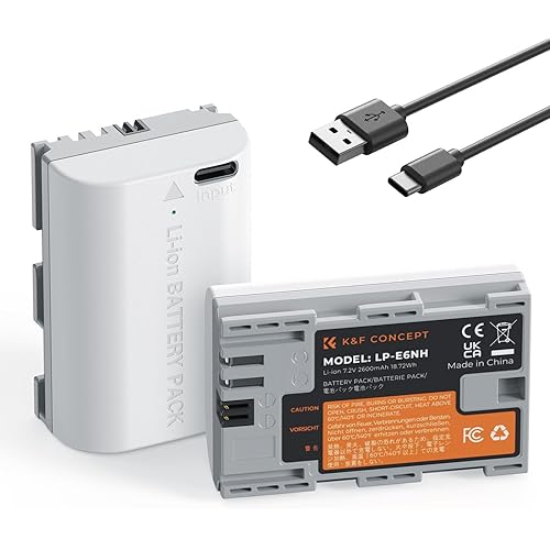K&F CONCEPT 2600mAh LP-E6NH Battery, 2-Pack Type-C Fast Charging R7 Batteries Compatible with Canon EOS R R5 R6 R7 5D 6D 7D Mark II III IV, 90D 80D 70D Cameras