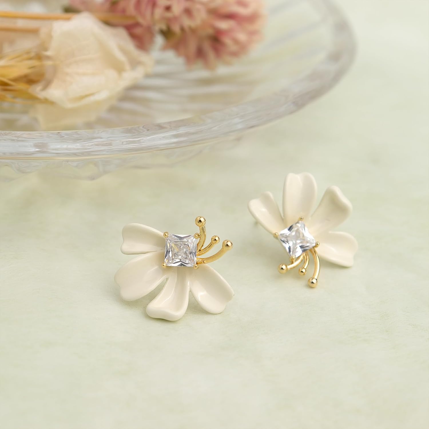 Sonateomber Chunky Flower Stud Earrings for Women, Large Statement Floral CZ Rhinestone Enamel Earing Prom Hypoallergenic Fashion Jewelry Gift - Image 7