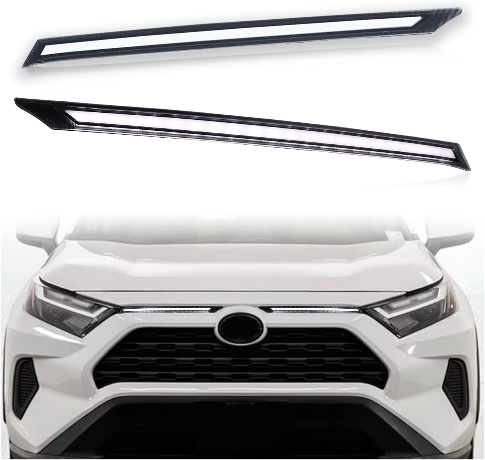 Switchback White/Amber LED DRL Front Fog Grille Lamp Daytime Running Light Sequential Flash Turn Signal Feature Compatible with Toyota RAV4 SUV LE XLE Limited 2019 2020 2021 2022 (Clear Lens)