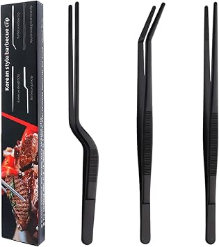 Professional Stainless Steel Food Tongs Stainless Steel Kitchen Tweezers Tongs Set 11.8 Inch Professional Chef Cooking Tools for BBQ Plating Baking 3, Black
