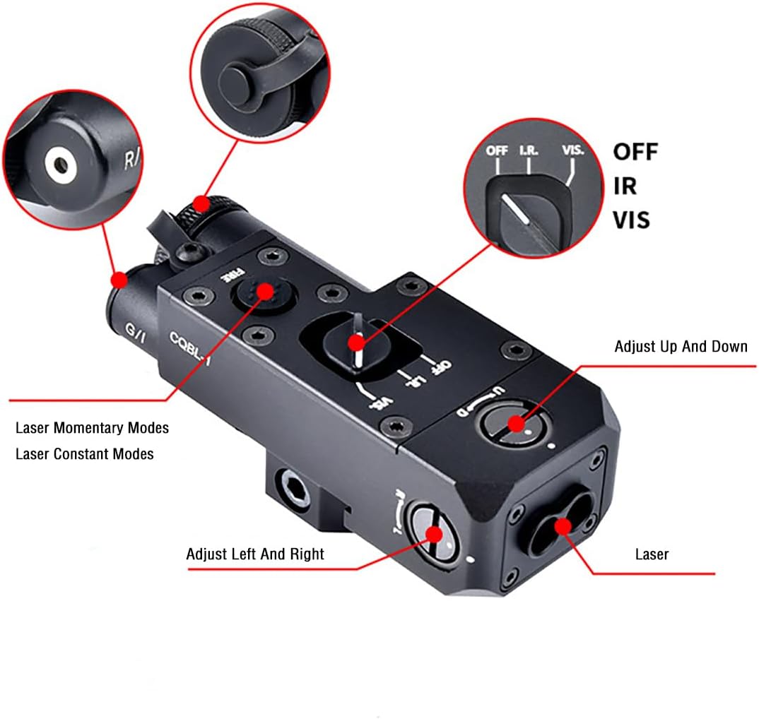 CBQL-1 Metal Box Laser Sights，with IR Laser + Red/Green/Blue Laser Sight，with Pressure Switch & M300/M600 Series Tactical Scout Flashlight Base Mount，for Picatinny 20mm Rail Mounting