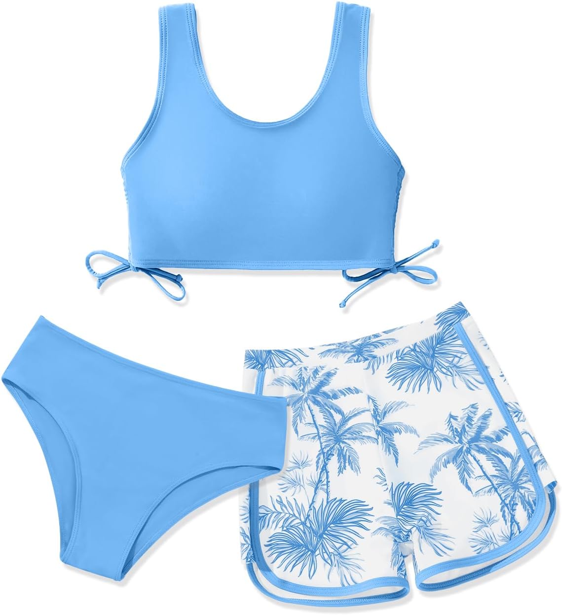 Girl's 3 Piece Bikini Bathing Suit Printed Sport Swimsuits with Shorts Cove Up Sets Teen Girl's Swimwear