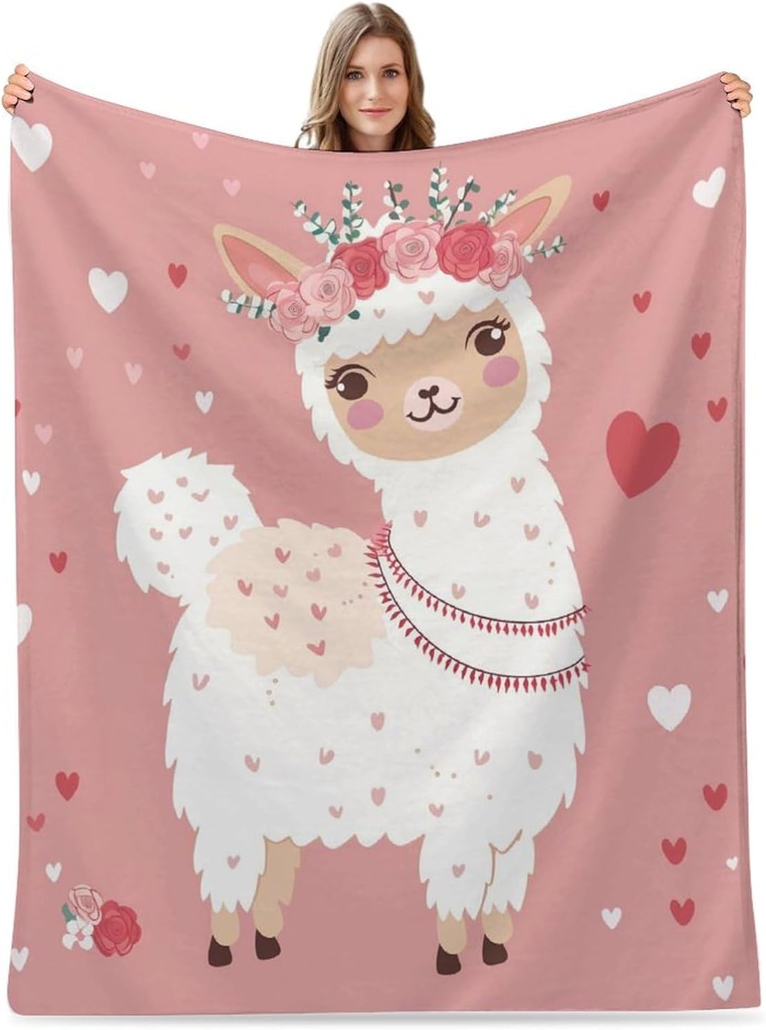 Valentine's Day Llama Fleece Throw Blanket for Couch - Thick Fuzzy Warm Soft Dog Blankets and Throws for Sofa, 40x50 Inches