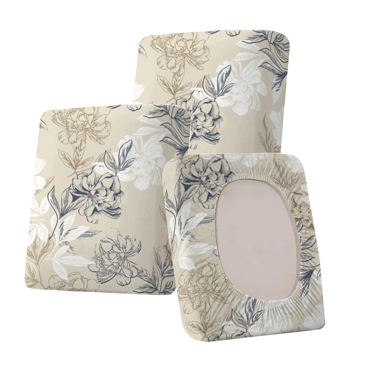 Hiseng 3 PCS Stretch Seat Cushion Cover Outdoor Sofa Garden Rattan Patio Furniture Florals Printed Soft Replacement Seat Cover for Rattan Garden Chair Cushion Pad (Beige Peony,125x65x20cm)