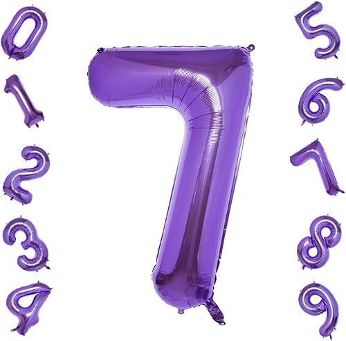 Globos morados del número 7, globos de Mylar de 40 pulgadas para celebraciones de fiestas y decoraciones de vacaciones