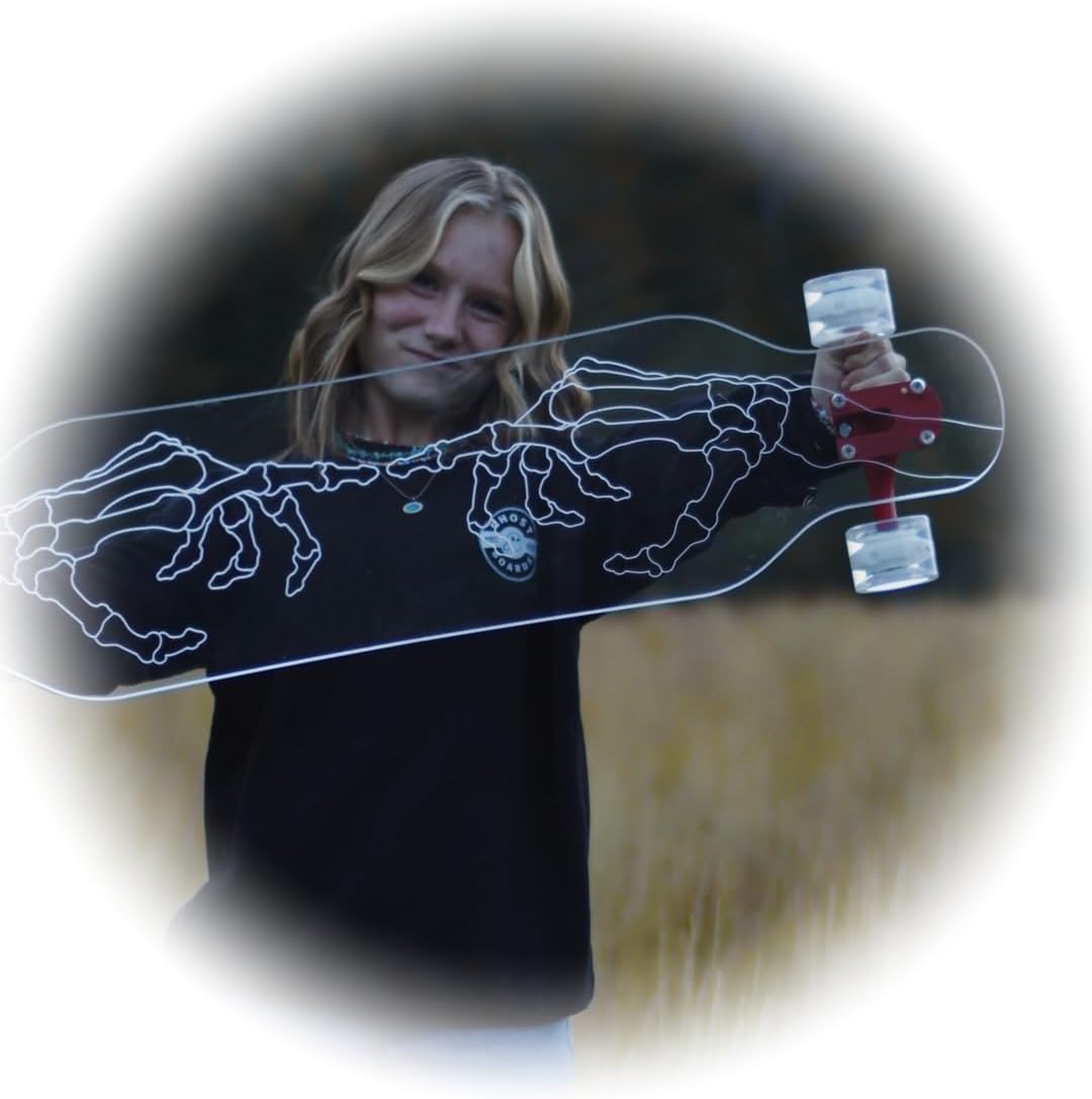 GHOST BOARDS Clear Longboard Skateboard - Transparent Acrylic Long Boards with Light-Up LED Wheels for Smooth Rides - Ride The Streets in Style with Longboard Built for Beginners & Pros Alike