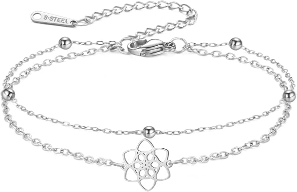 kkjoy Flower of Life Double Layered Bracelet Stainless Steel Celtic knot Blossom Bracelet Eternity Flower Inspirational Amulet Jewelry for Women Charming Ladies