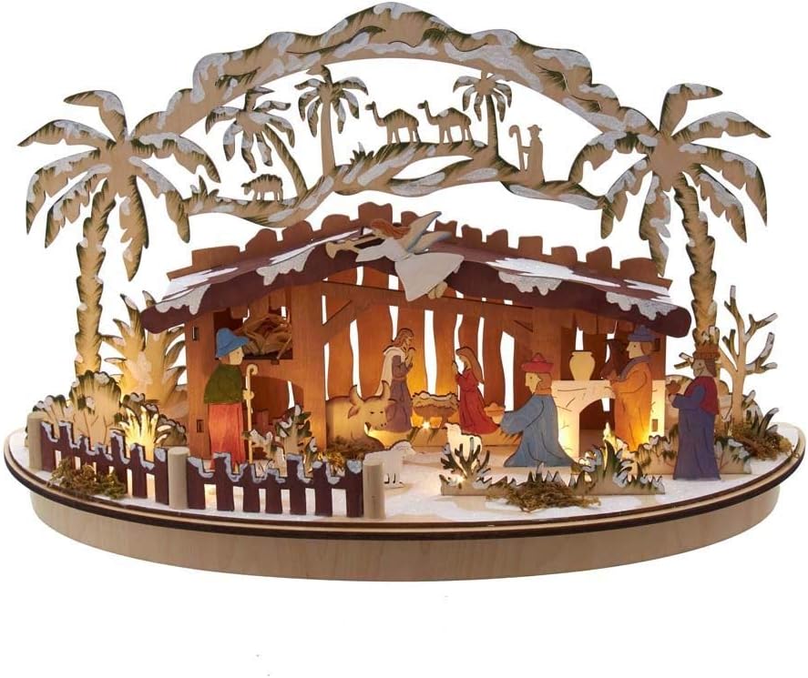 Kurt S. Adler 11-Inch Battery-Operated Light-Up Wooden Nativity Scene