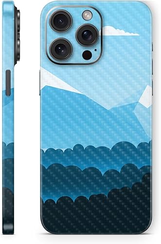 MightySkins - Skin de fibra de carbono compatible con Apple iPhone 15 Pro Max, envoltura completa, montañas de polietileno, acabado de fibra de