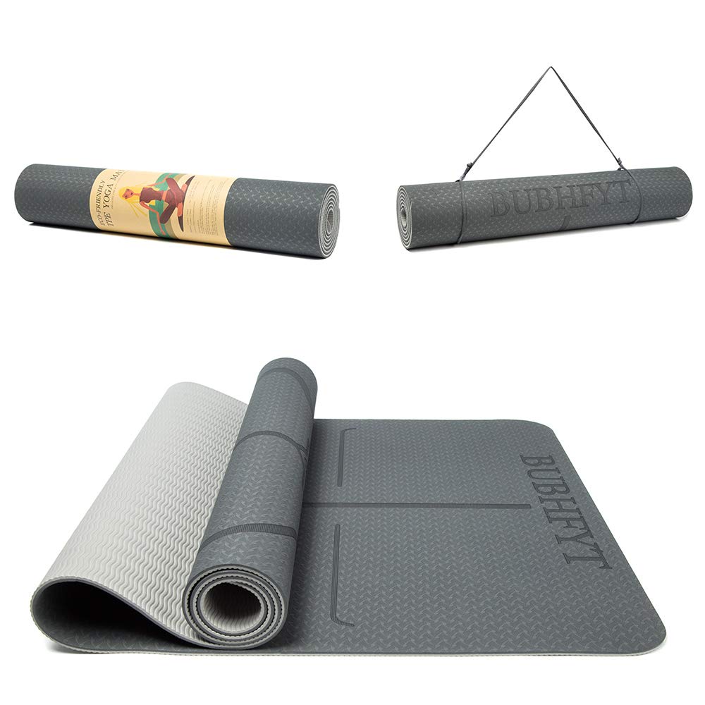 BUBHFYT Yoga Mats - Classic Pro Yoga Mat TPE Eco Friendly Non Slip Fitness Exercise Mats with Carrying Strap-Workout Mat & Resistance Bands for Yoga, Pilates and Gymnastics 183 x 66 x 0.6CM