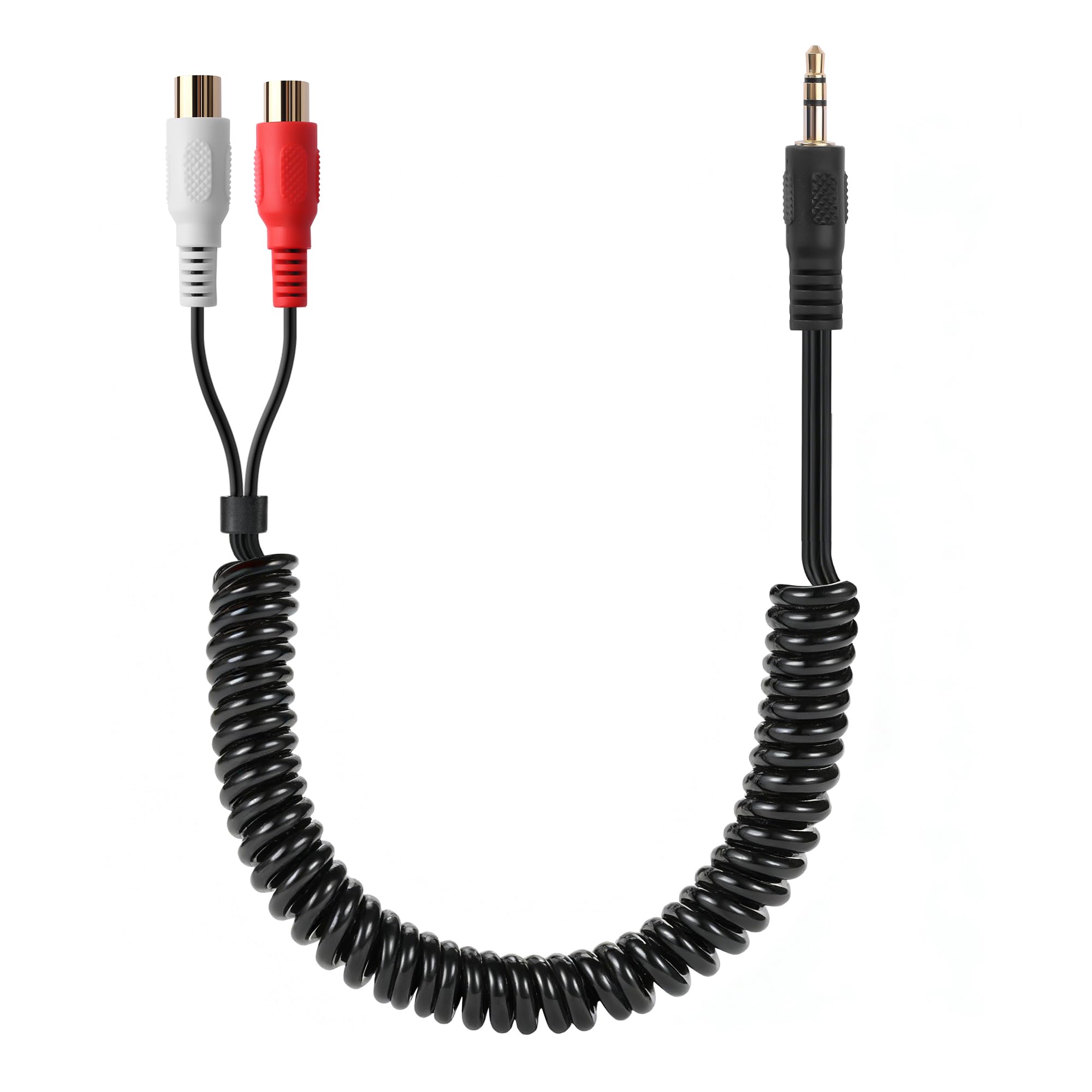 CERRXIAN 3,5-mm-Buchse auf 2 RCA-Buchsen Stereo-Audio-Spiralkabel, 1/8"-TRS auf 2 RCA vergoldetes Spiralfeder-Y-Splitterkabel, zum Anschluss von Verstärkern, Lautsprechern usw. – bis zu 70 cm/2,3 ft