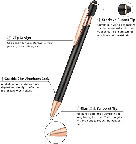 Miniatura 2 de Aozora 15 bolígrafos retráctiles de tinta negra de 0.039 pulgadas con punta de lápiz capacitivo, inspirador motivacional para pantalla táctil,