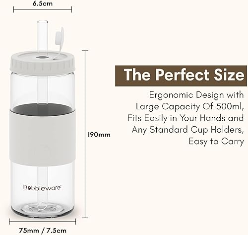 Miniatura 4 de Vaso de té de burbujas de vidrio borosilicato con tapa y pajilla, vaso de batido Boba reutilizable, vaso de viaje de boca ancha con funda, a prueba