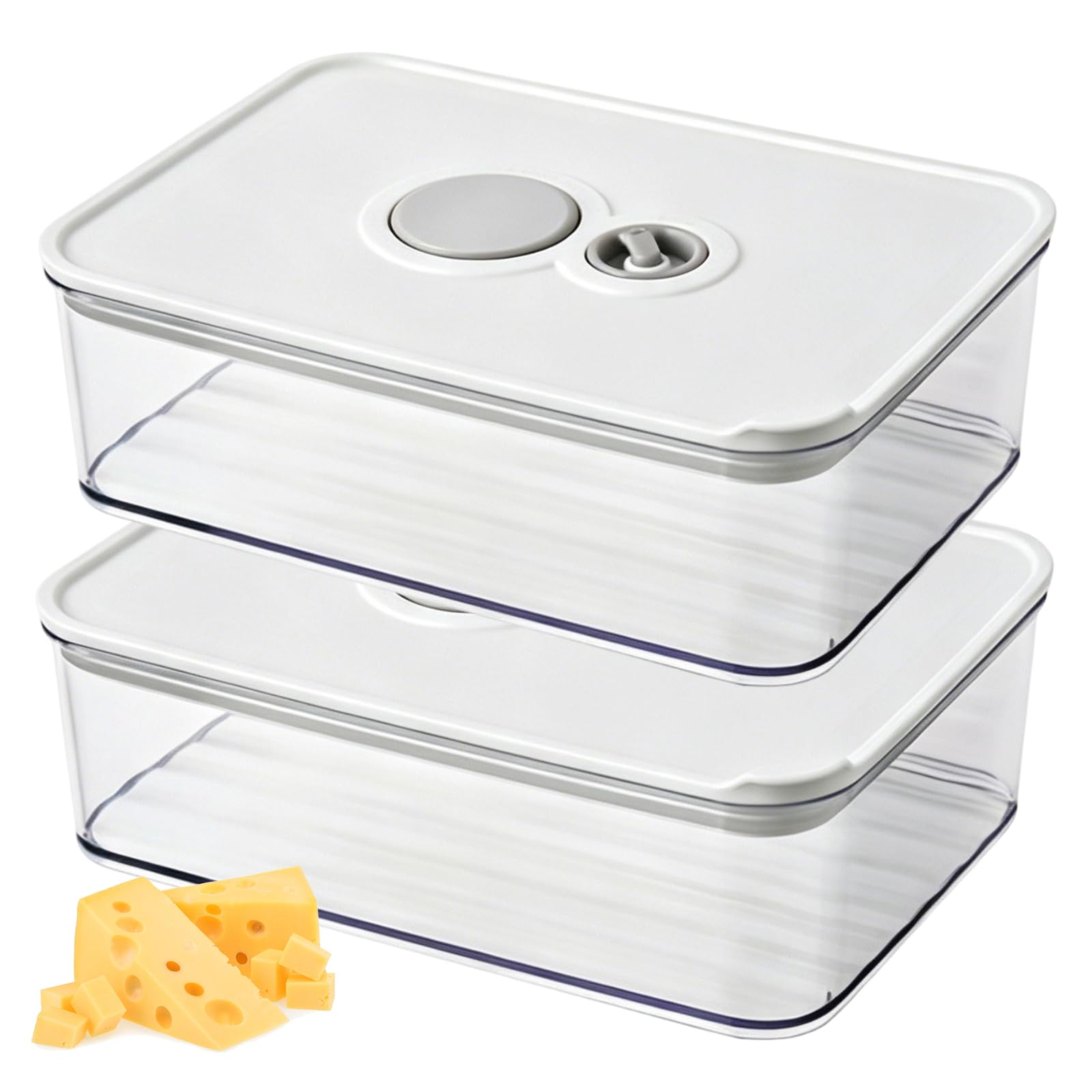 2 Pack Cheese Storage for Fridge, Airtight Cheese Storage Container with Clear Lid Cream Cheese Storage Box Stackable BPA-Free Plastic Food Saver Fresh Food Keeper for Cream Chunks Bacon Butter
