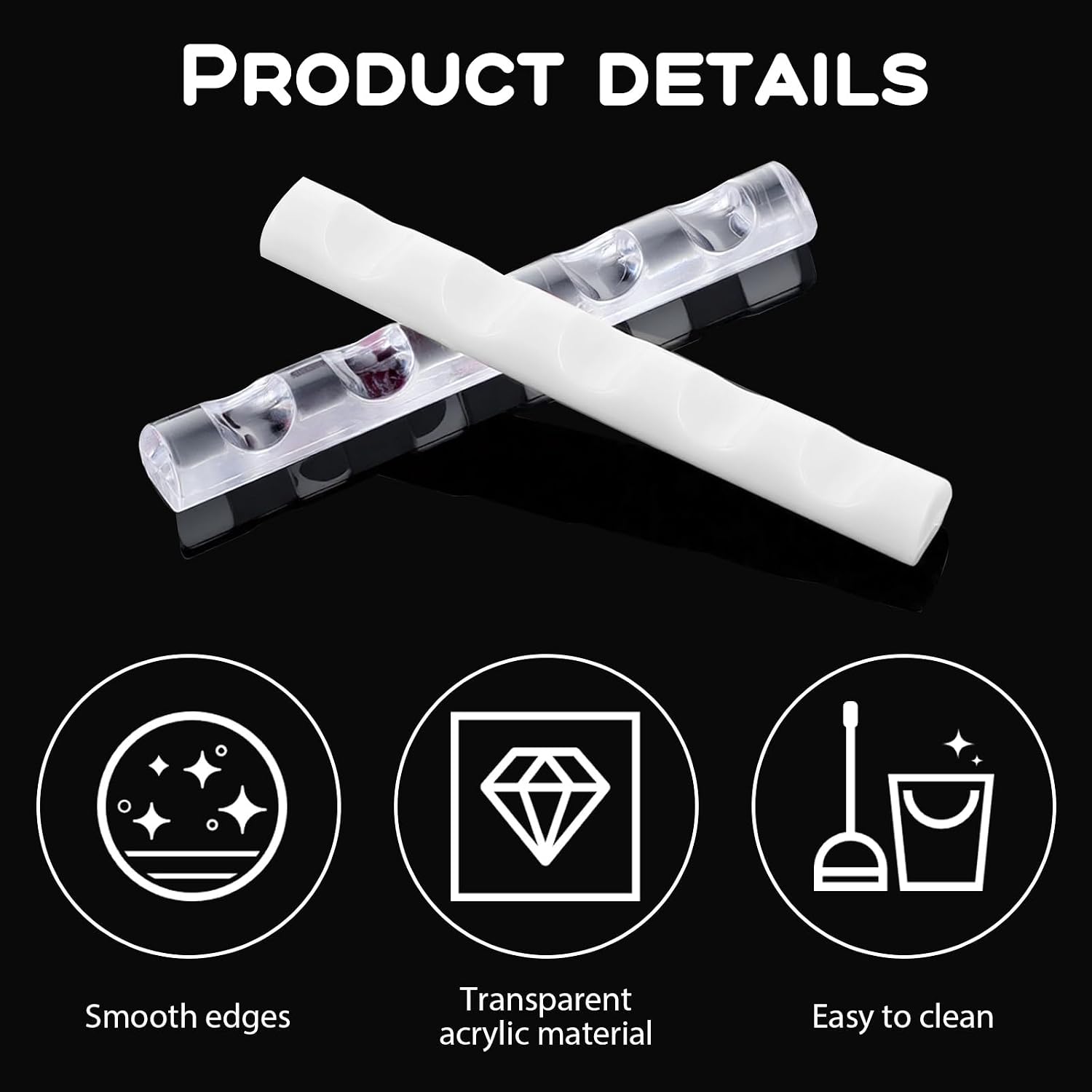 2 PCS Acrylic Nail Art Brush Holder Stand, Nail Brush Holder for Nails Tech, Crystal Bar Pen Holders for Drawing Pens, Manicure Nails Carving Pencils (White, Clear)