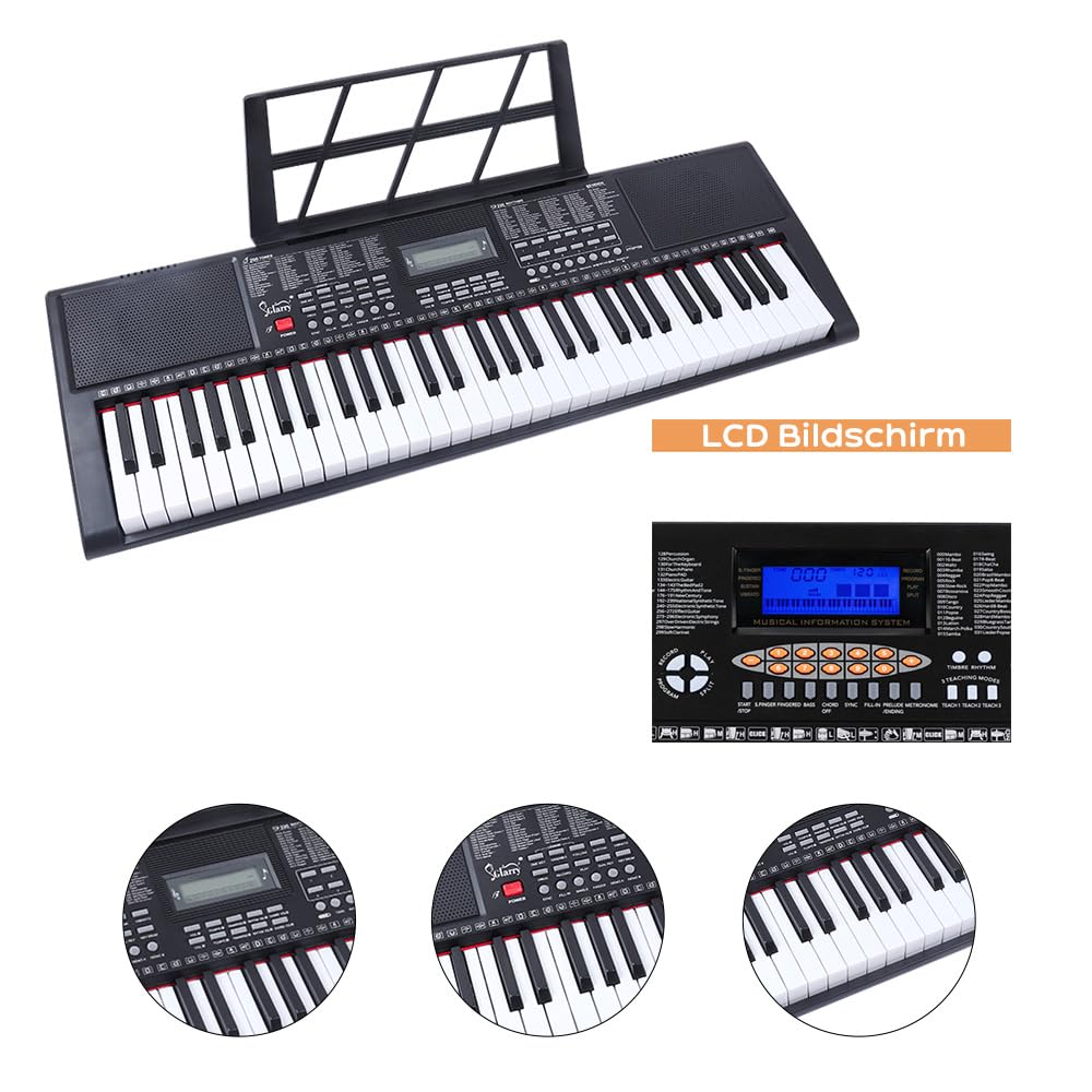 LEADZM 61 Teclas Portátil Teclado Piano, Teclado Piano Digital para Principiantes, con Auriculares, Atril de Partitura, Micrófono, Dos Tipos de Alimentación