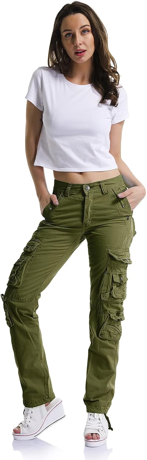 Aeslech Women's Cotton Casual Cargo Work Trousers High Waisted Travel Hiking Y2K Pants with Multi Pockets 5 61w TwllprL. AC SL1500