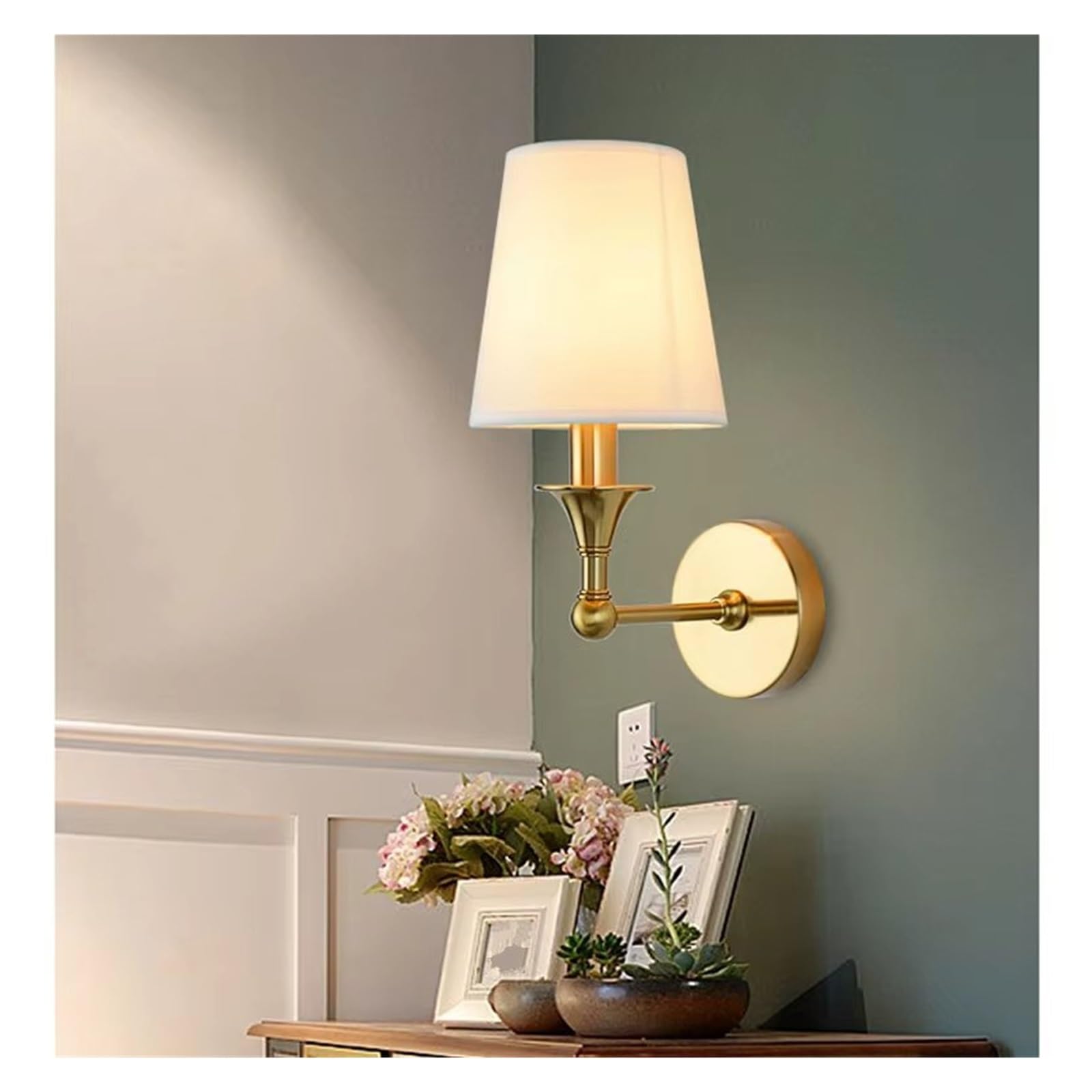ASerZenith European Style Wall Lamp All Copper Simple Living Room Wall Sconce Bedroom Bedside Lamp Aisle Stairs Wall Light,Cool White-23 * 17Cm