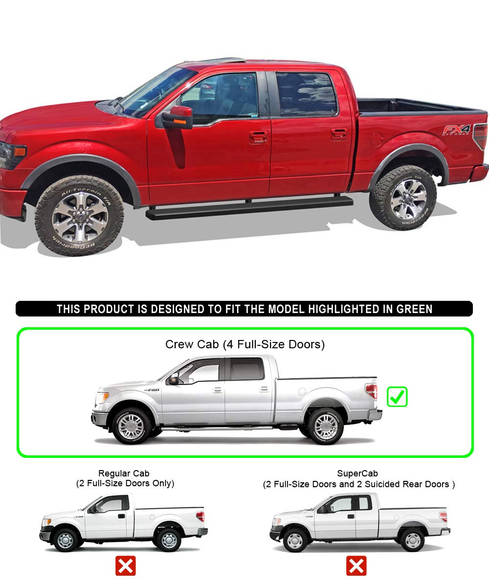 APS Running Boards (Nerf Bars Side Steps Step Bars) Compatible with Ford F150 2009-2014 SuperCrew Cab (Stainless Steel Black Powder Coated 6 inches)