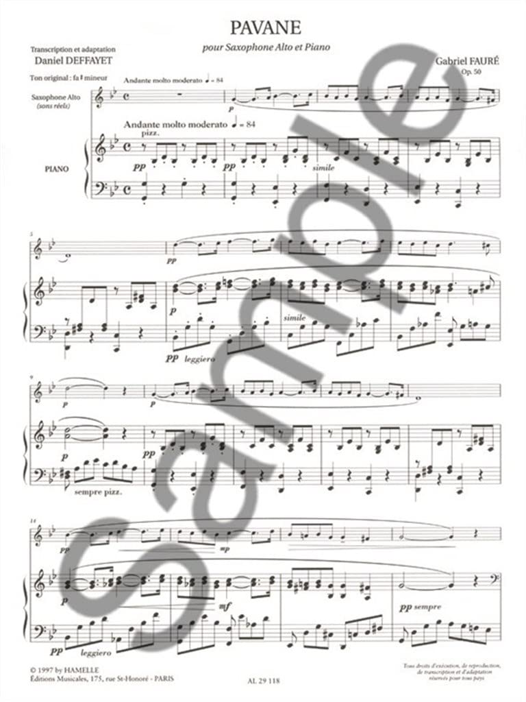 Gabriel Fauré: Pavane Op.50 (Saxophone-Alto & Piano). Partitions pour Saxophone Alto, Accompagnement Piano