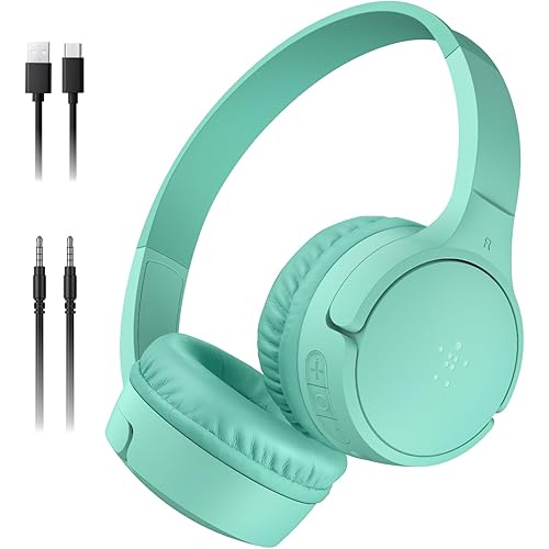 Belkin SoundForm Mini - Wireless Bluetooth Headphones for Kids with 30H Battery Life, 85dB Safe Volume Limit, Built-in Microphone - Kids On-Ear Earphones for iPhone, iPad, Fire Tablet & More - Mint