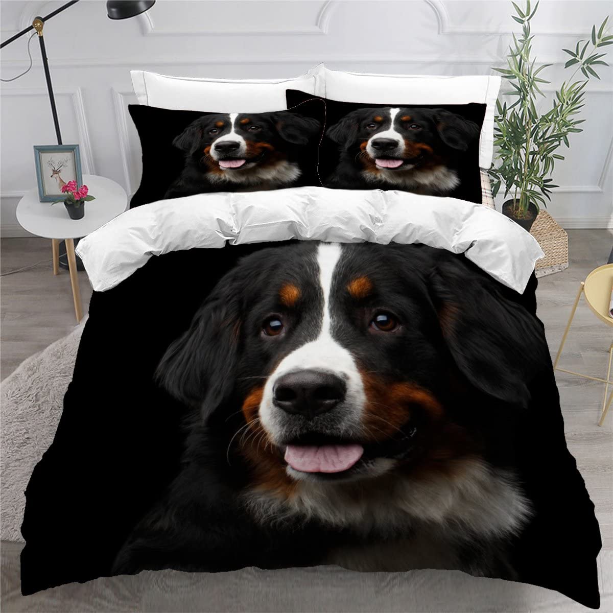LUORU Teens Double Duvet Covers Set 3D Printed Childrens and Adults Double Bedding Duvet Set Berne Coyote black Hypoallergenic Fluffy Bedding Set for Small Double 200x200 cm