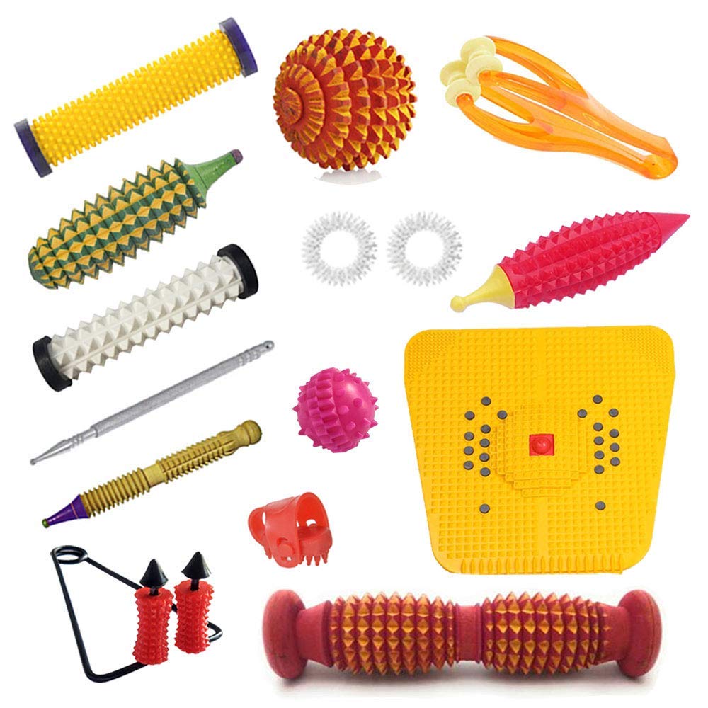 R A Products RAP42 Acupressure Massager Tools Kit Combo With Finger Massager & Foot Roller for Foot Mat- Pyramidal Cuts Massager, Solar Powered, Multicolor