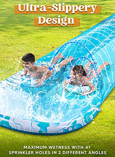 image for Sloosh 22.5ft Double Water Slide, Heavy Duty Lawn Water Slide with Spr