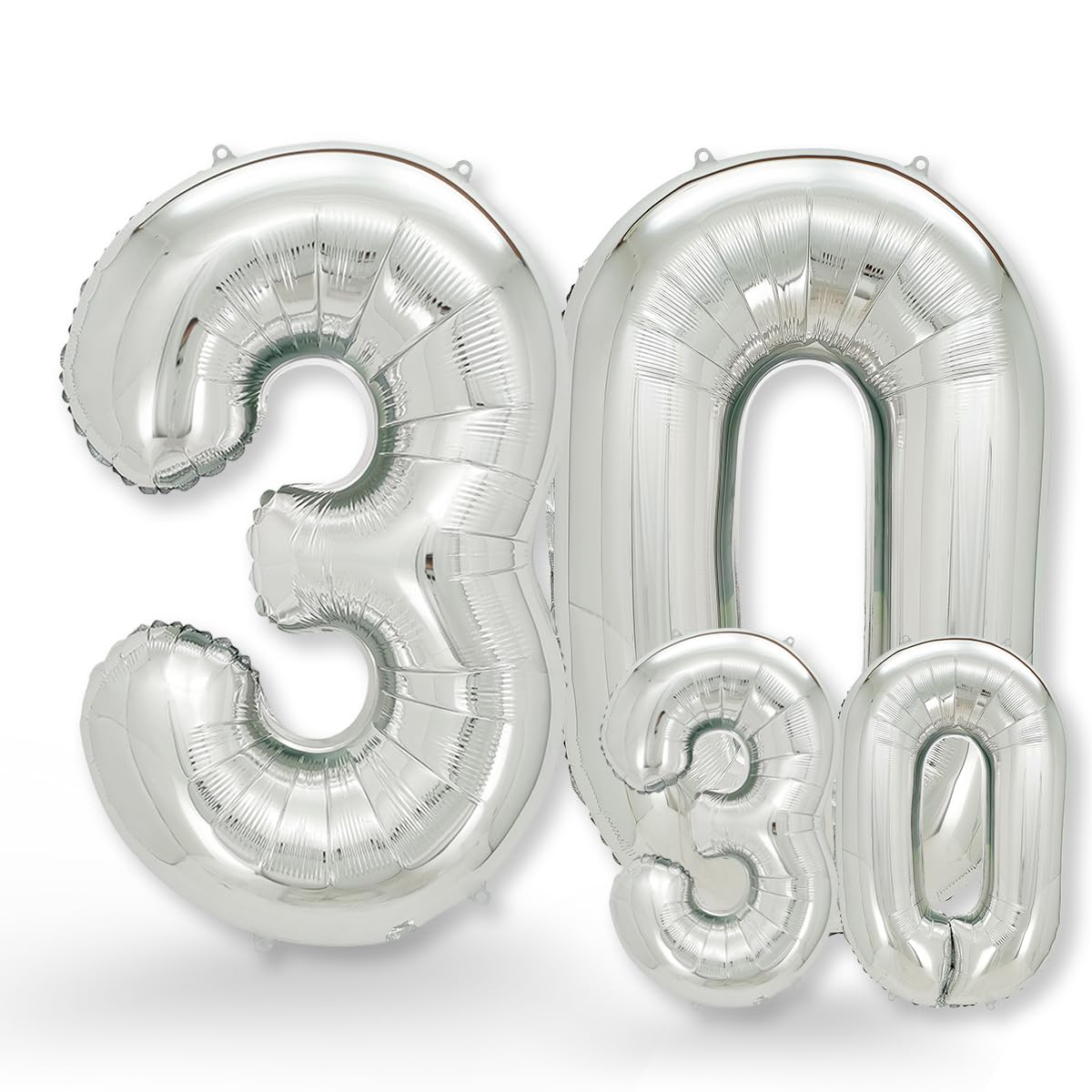 FUNXGO Globo Gigante Número 30 Plateado para Decoración - 100cm y 40cm - Decoración para Cumpleaños, Aniversarios, Celebraciones - Decoracion 30 Cumpleaños años - Globo 30 Plateado