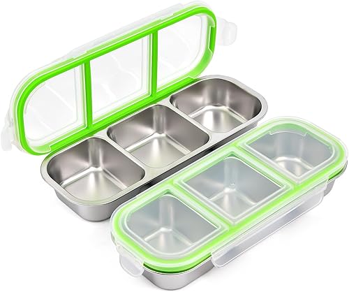 Miniatura 9 de UPTRUST Recipientes reutilizables de acero inoxidable con tapas, 2 compartimentos y 3 compartimentos a prueba de fugas para condimentos para llevar
