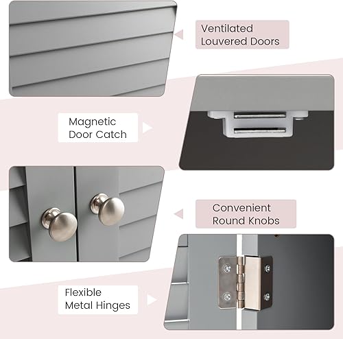 Miniatura 5 de LOKO Botiquín de baño, armario de almacenamiento con puertas de doble rejilla, armario montado en la pared con estante abierto y toallero, gabinete