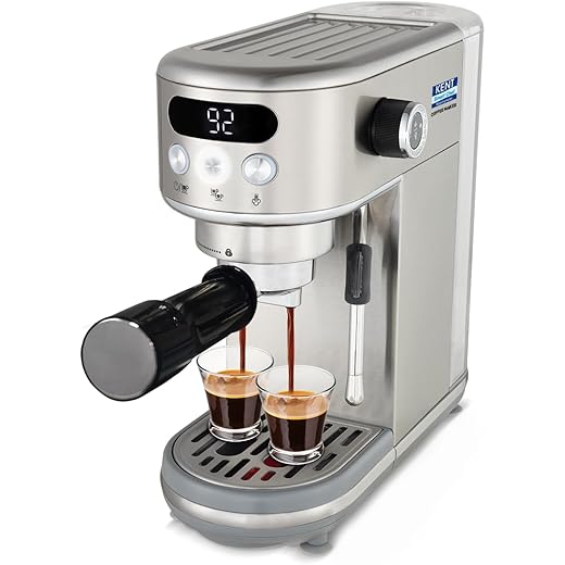 KENT Coffee Maker 1400 W | Makes Two Cups of Coffee at a Time | High Pressure 20 Bar Italian Pump for making Cappuccinos & Lattes | In-Built Steamer for Frothing | SS Body | Suitable for Ground Coffee