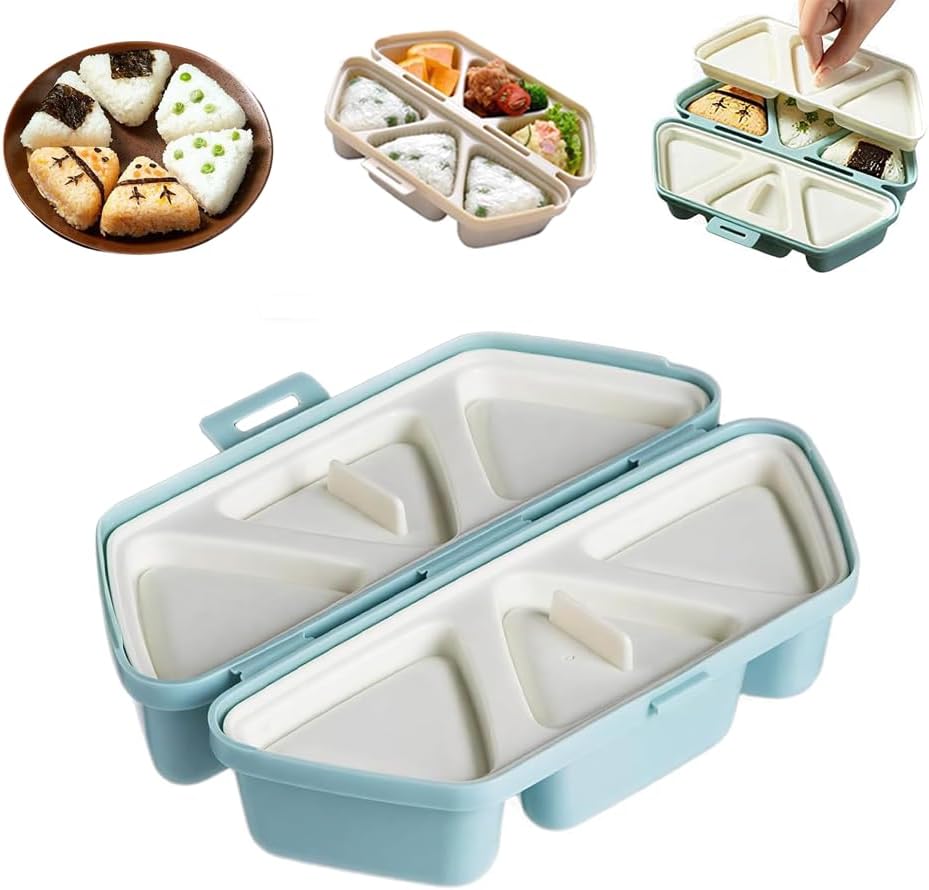 6 in 1 Onigiri Mold, Triangular Sushi Mold, Quick to Make & Easy to Use, Store, Carry and Clean, Perfect for Making Sushi and Rice Balls (Blue)