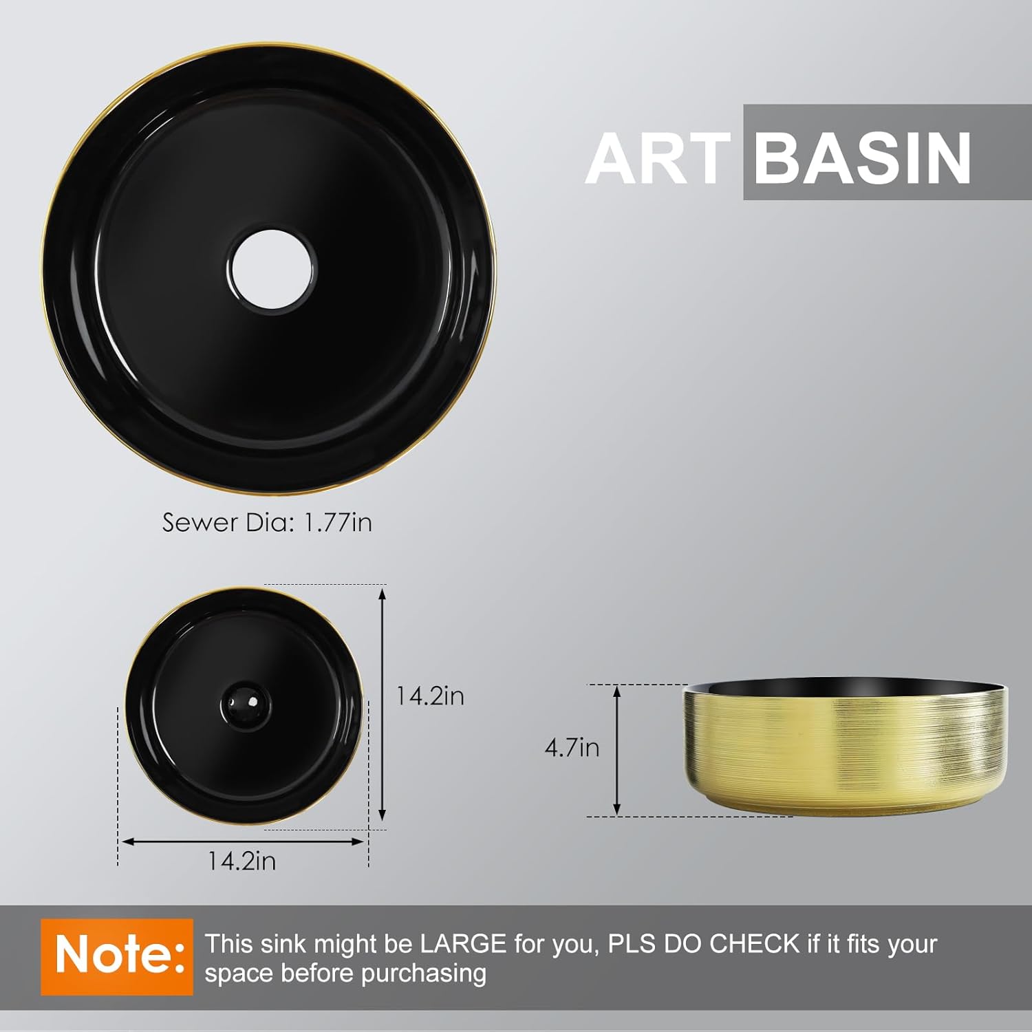 14'' Round White Ceramic Above-Counter Vessel Sink with Pop-Up Drain