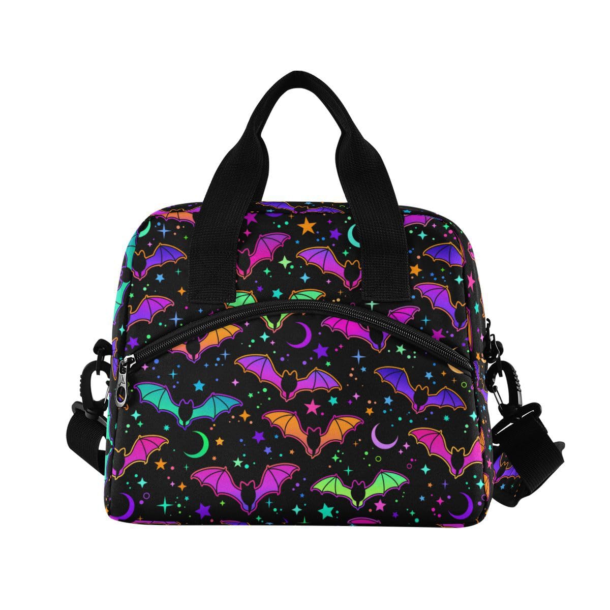 ALAZA Lunch Bags for Women Adults Girls Boys, Bats Moons and Stars Insulated Lunch Box with Shoulder Straps and Handle, Crossbody Tote Lunch Bag for School Office โ image 1