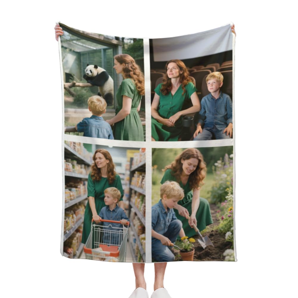 HUKQWX Custom Blanket with Text Picture Collage Customized Throw Blankets Customized Picture Blanket for Christmas Xmas Birthday Anniversary Wedding Valentines Day, 30x40 in