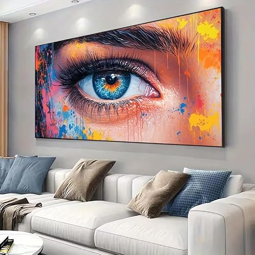 IHHGNB Modern Eye Art Canvas Poster, Blue Eye Colorful Splashes Textured Canvas Prints Wall Art for Bedroom Living Room Decor(60x120cm(24x47in)/No frame)