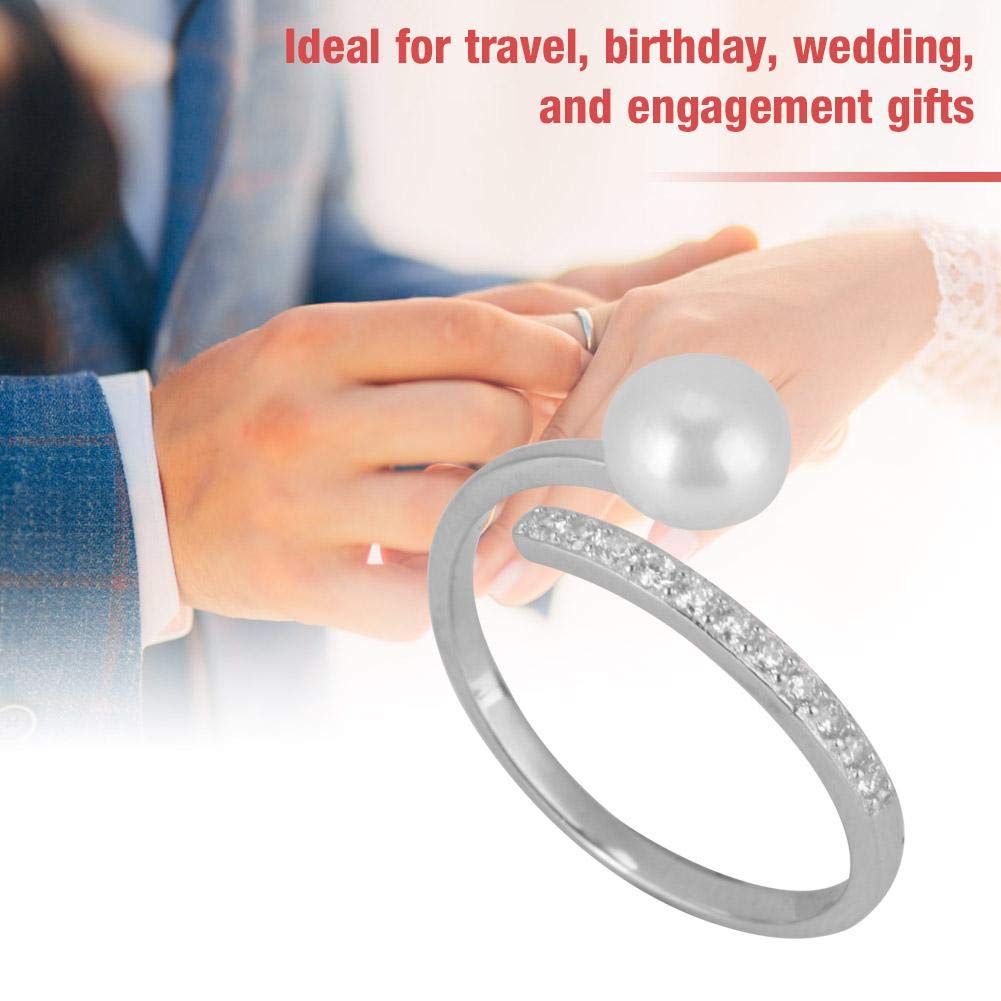 Anillo de plata esterlina, anillo personalizado elegante con apertura ajustable para mujeres, diseño sencillo con Zircon y Faux Pearl, ideal para cumpleaños, compromiso o bodas (tamaño EE. UU. 7)