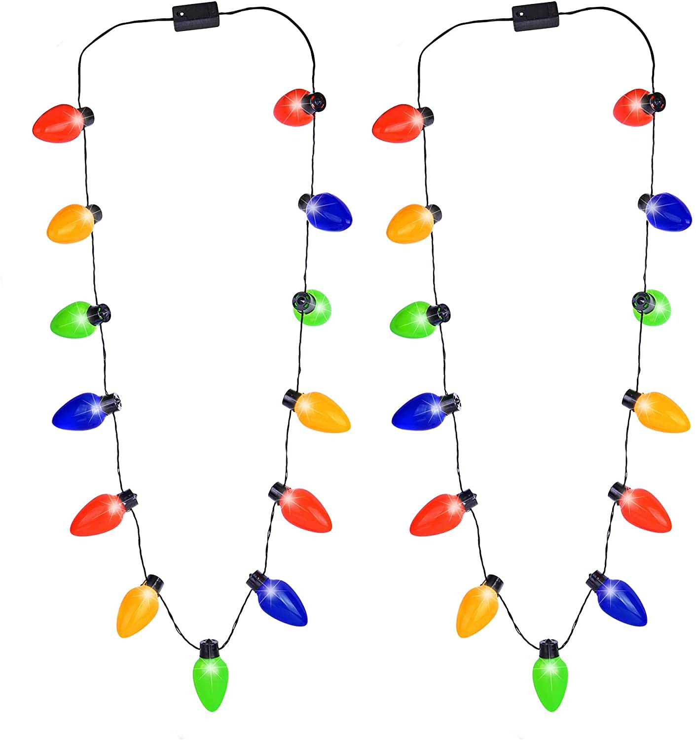 Qpout2 Pack Light up Led Christmas Bulb Necklace（13 Lights） Combo Ugly  Sweater Christmas Party Kit for Women Men Girls Xmas Party Favor Decoration