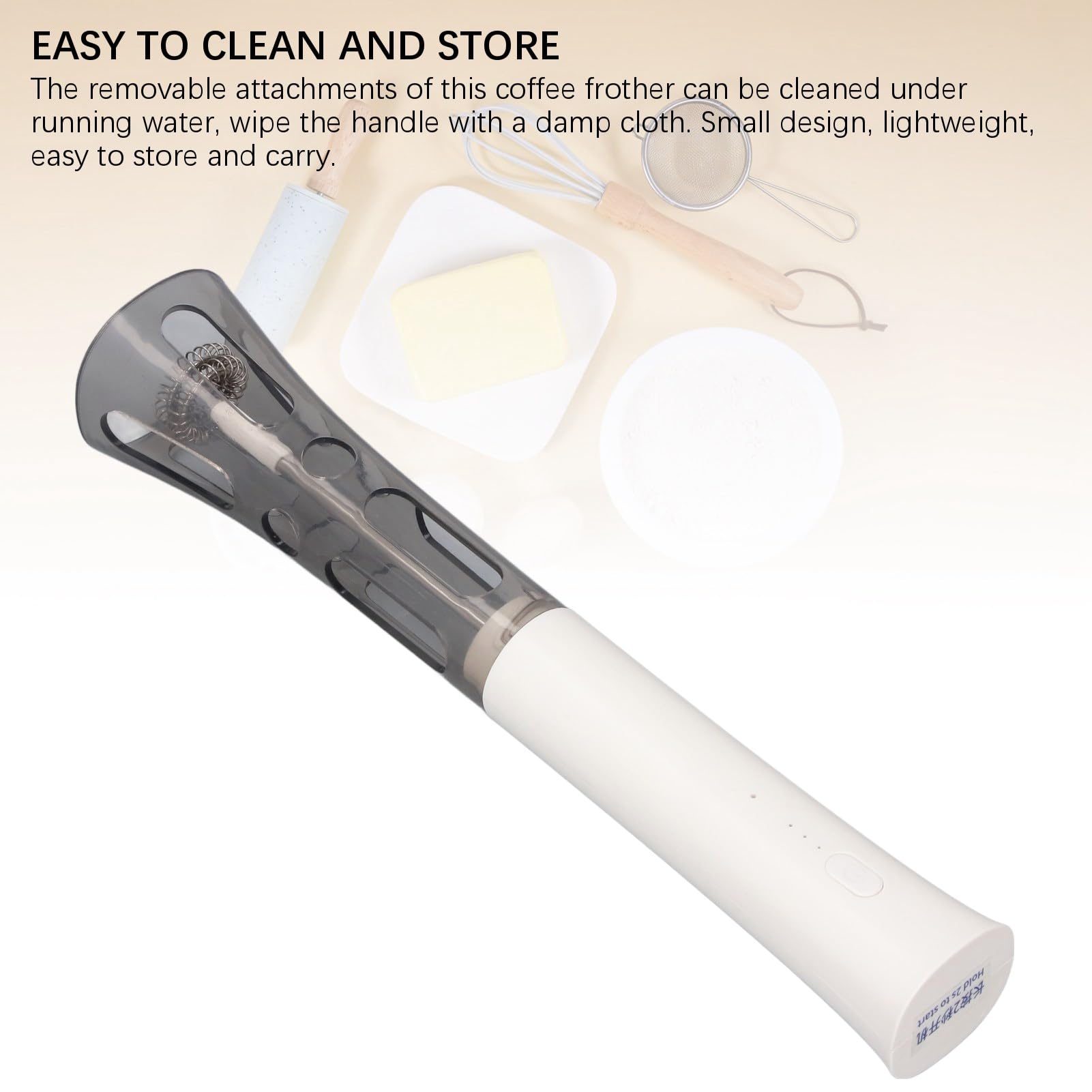 FROTHER Mélangeur à boisson portable 2 en 1, pratique pour nettoyer et stocker le mousseur à lait, avec 2 accessoires de fouet, machine à mousse électrique pour café, matcha, latte