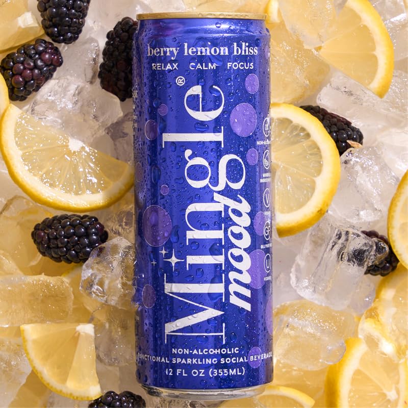 Mingle Mocktails Berry Lemon Bliss, Nootropic Non Alcoholic Drinks with Ashwagandha, L-Theanine, Lion's Mane, Adaptogens, Alcohol Alternative Pre-Mixed Mocktails, Gluten Free Vegan, 12 Pack 12 fl oz