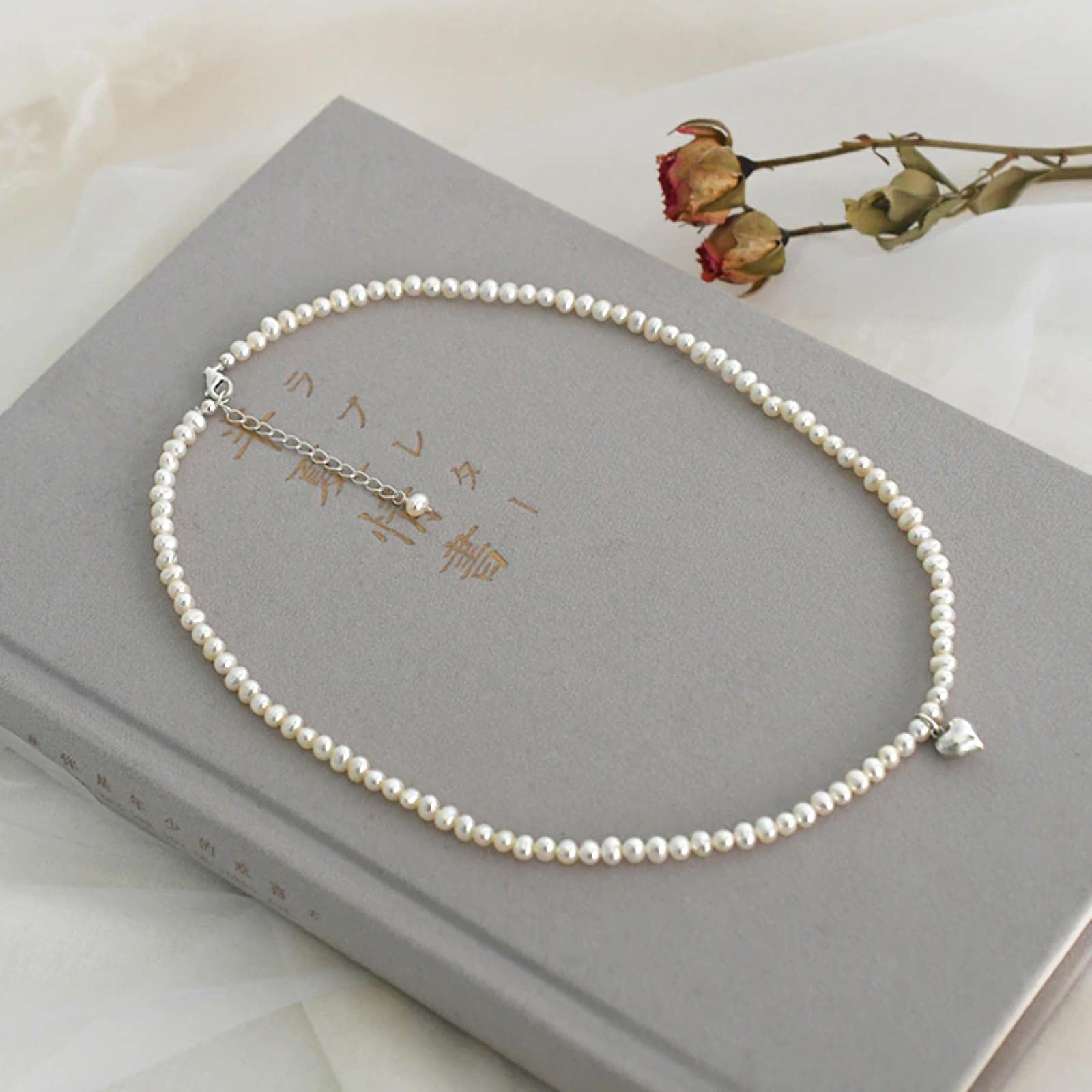 Collar De Corazón De Plata De Ley 925 con Perlas De Agua Dulce Naturales Reales para Regalo De Mujer, Joyería Clásica