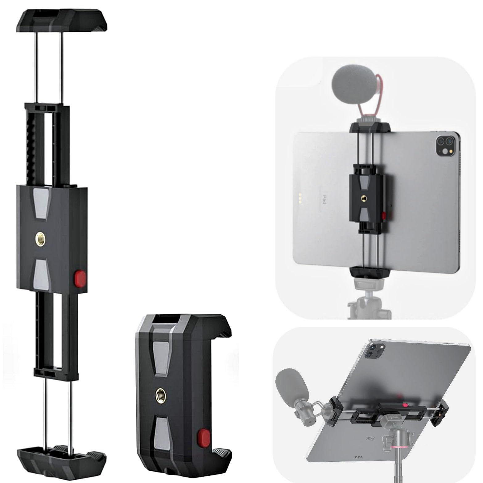 2way スマートフォン ＆ タブレットPC iPad対応 1/4”ネジ穴 三脚用 ホルダー シューマウント付き 1/4インチ スタンド コールドシュー トライポッド アタッチメント アダプター 固定 2 in1 クリップ ホルダ (MP/TB-BR)