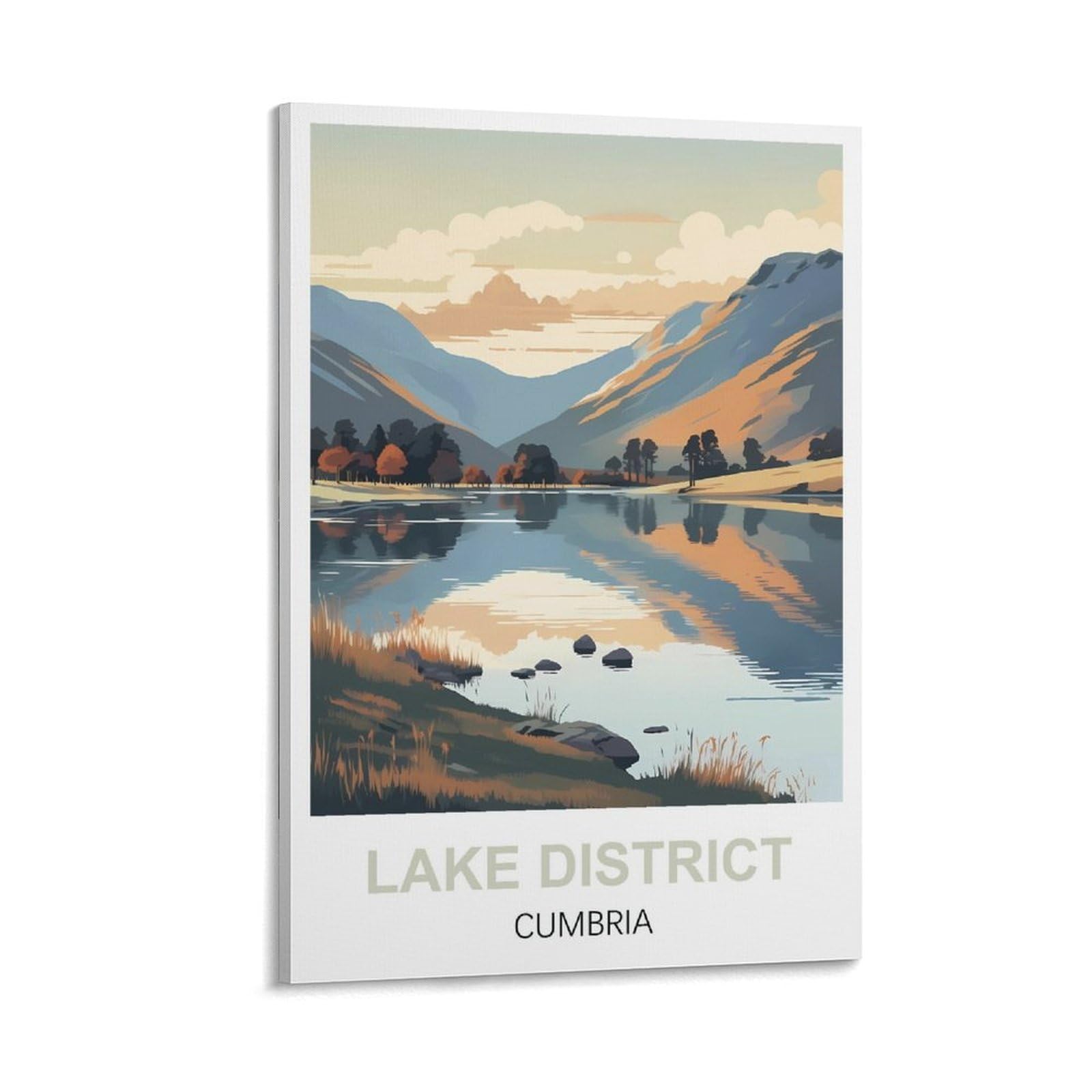 WGMDOEE Lake District Cumbria Vintage Travel Poster 12x18inch(30x45cm) Canvas Poster Living Room Wall Art Home Decor
